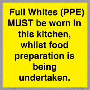 Full Whites (PPE) MUST be worn in this kitchen, whilst food preparation is being undertaken.